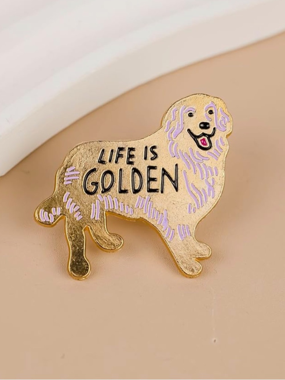 Chic Nation Gold Dog Enamel Pin with Lilac Accents